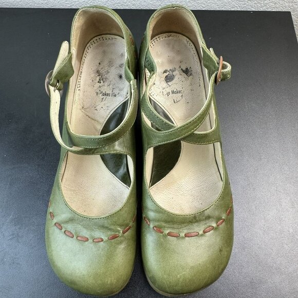 John Fluevog Operetta Malibran Olive Green Criss-Cross mary jane Heels 6.5 - Picture 4 of 10